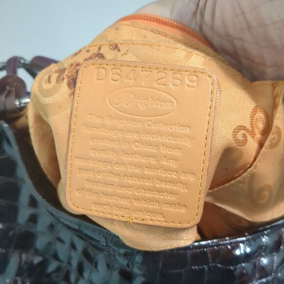 Brighton CHER Croc Patent Leather Brown Shoulder Bag purse - Picture 3 of 5